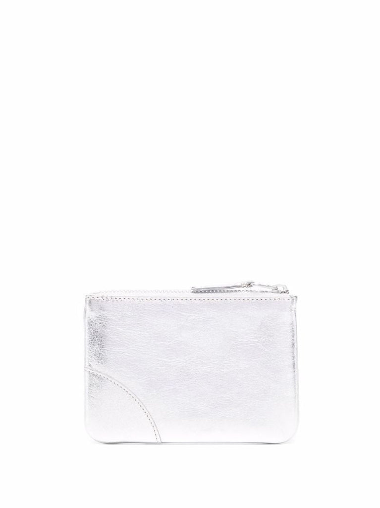 Silver Tone Leather Zipped Cardholder