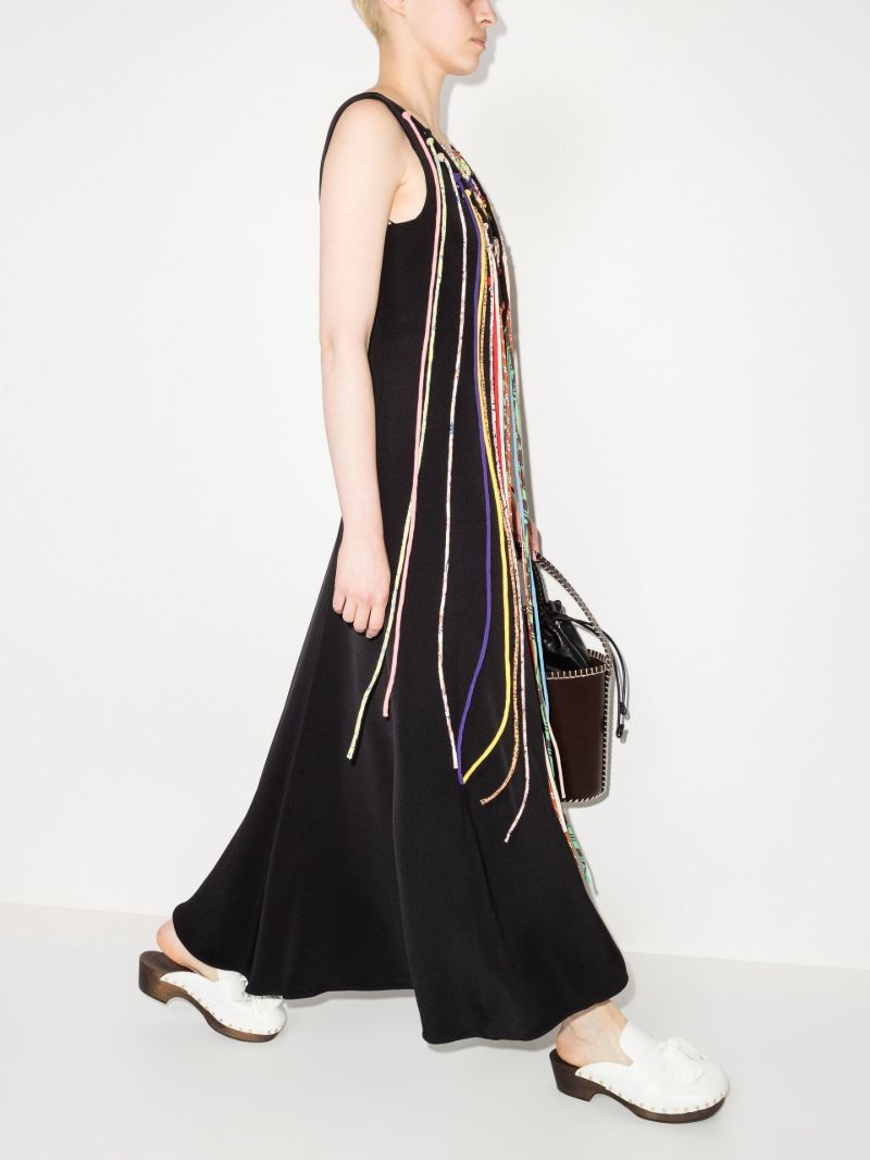 V-neck Fringed Silk Maxi Dress