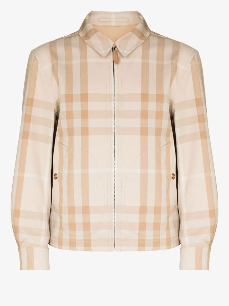 Neutral Reversible Checked Bomber Jacket