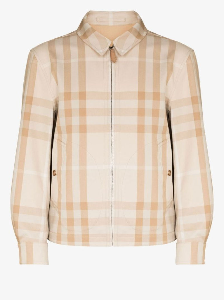 Neutral Reversible Checked Bomber Jacket