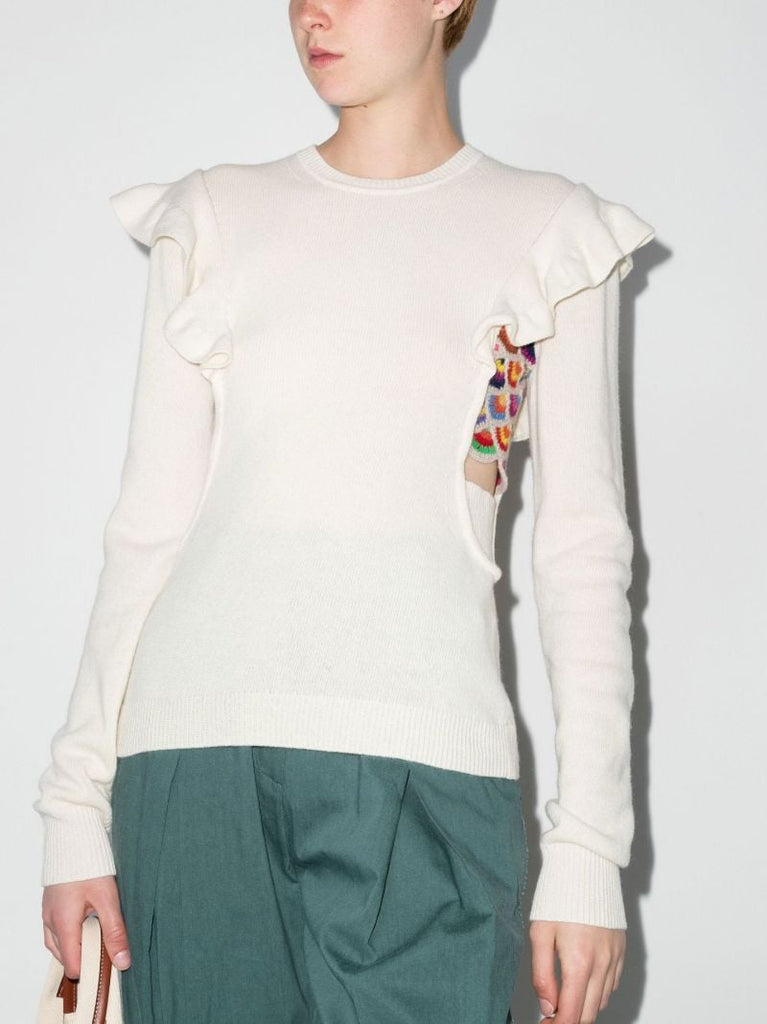 Ruffled Cutout Knitted Sweater