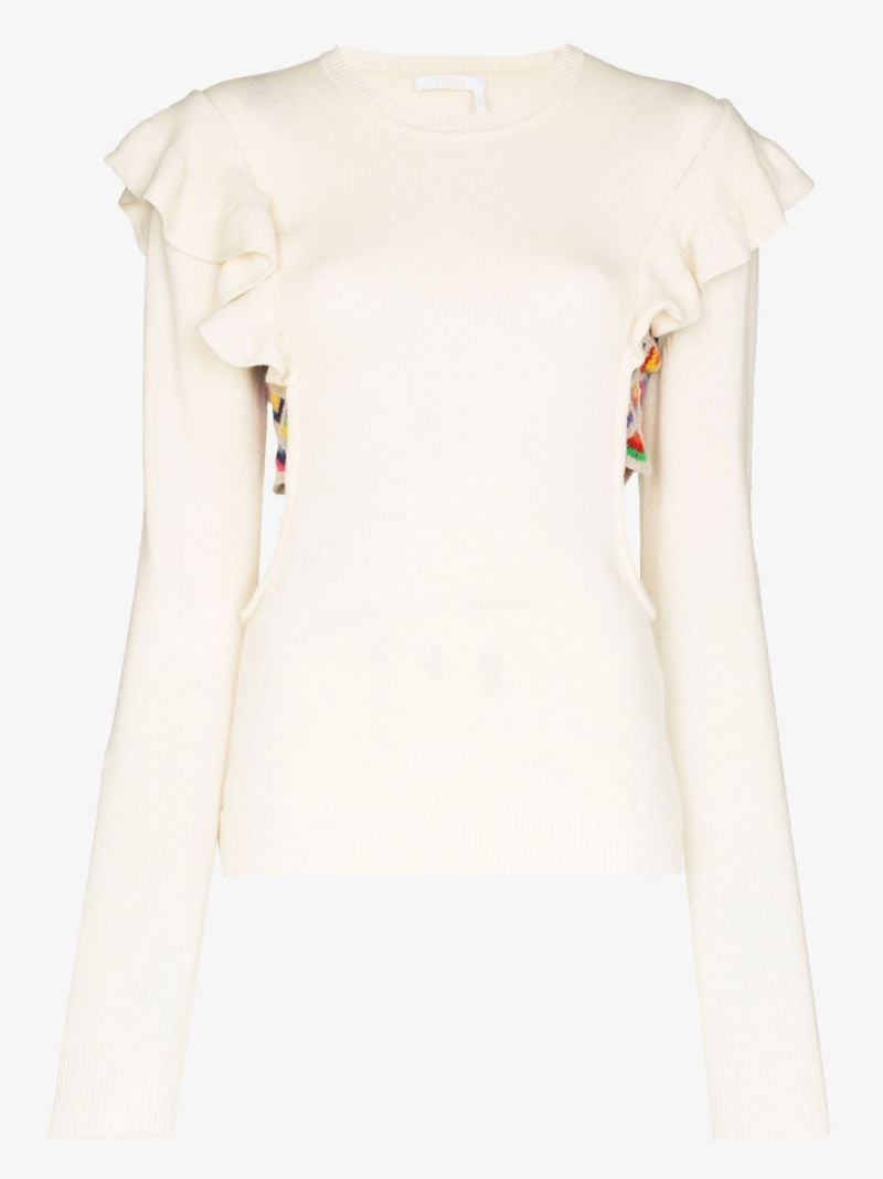 Ruffled Cutout Knitted Sweater