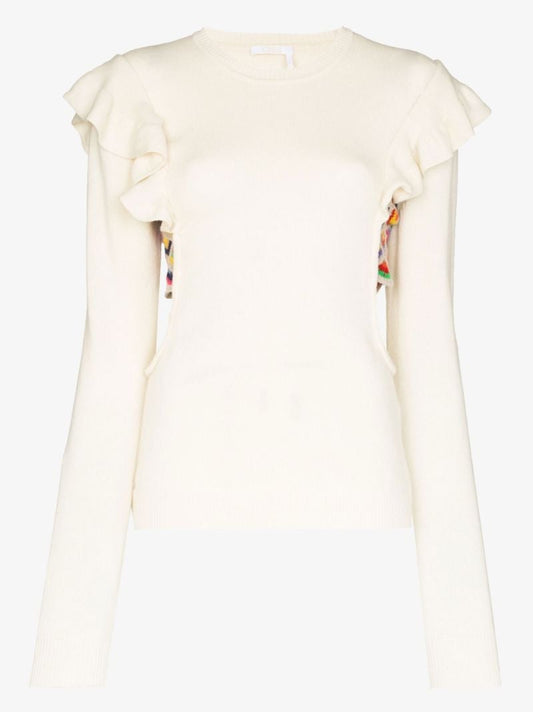 Ruffled Cutout Knitted Sweater