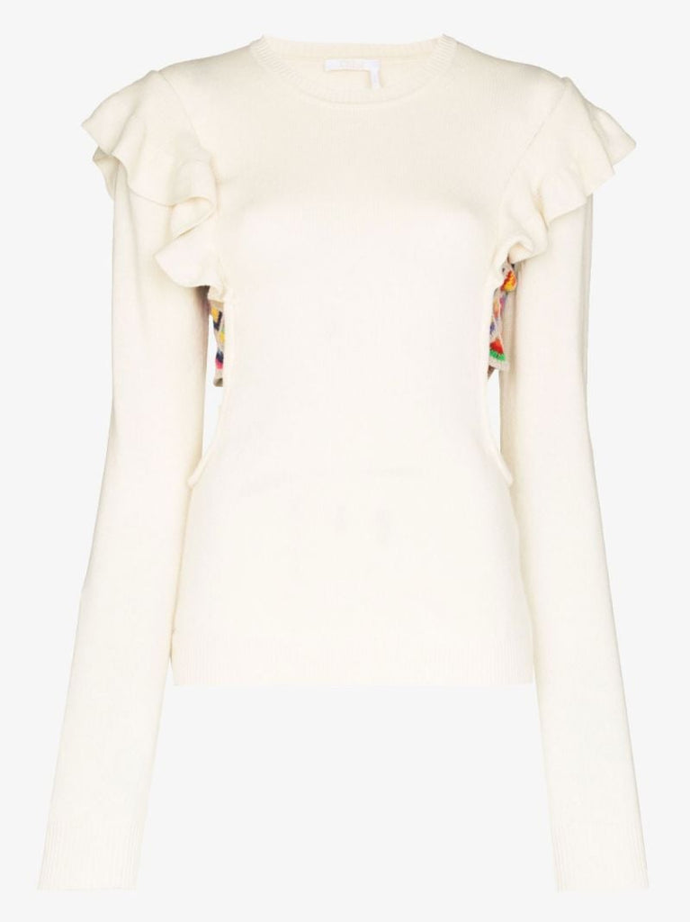 Ruffled Cutout Knitted Sweater