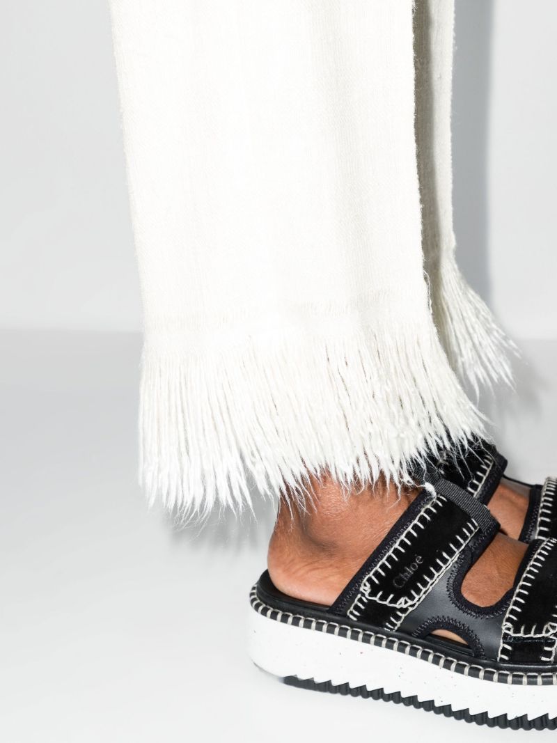 Fringed Hem Textured Silk Trousers