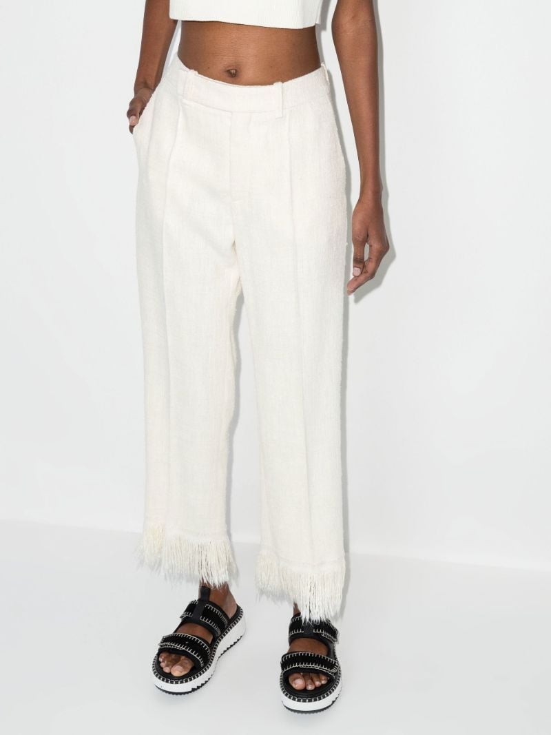 Fringed Hem Textured Silk Trousers