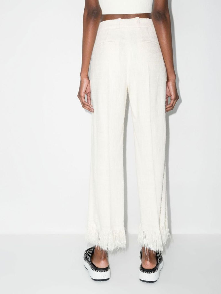 Fringed Hem Textured Silk Trousers