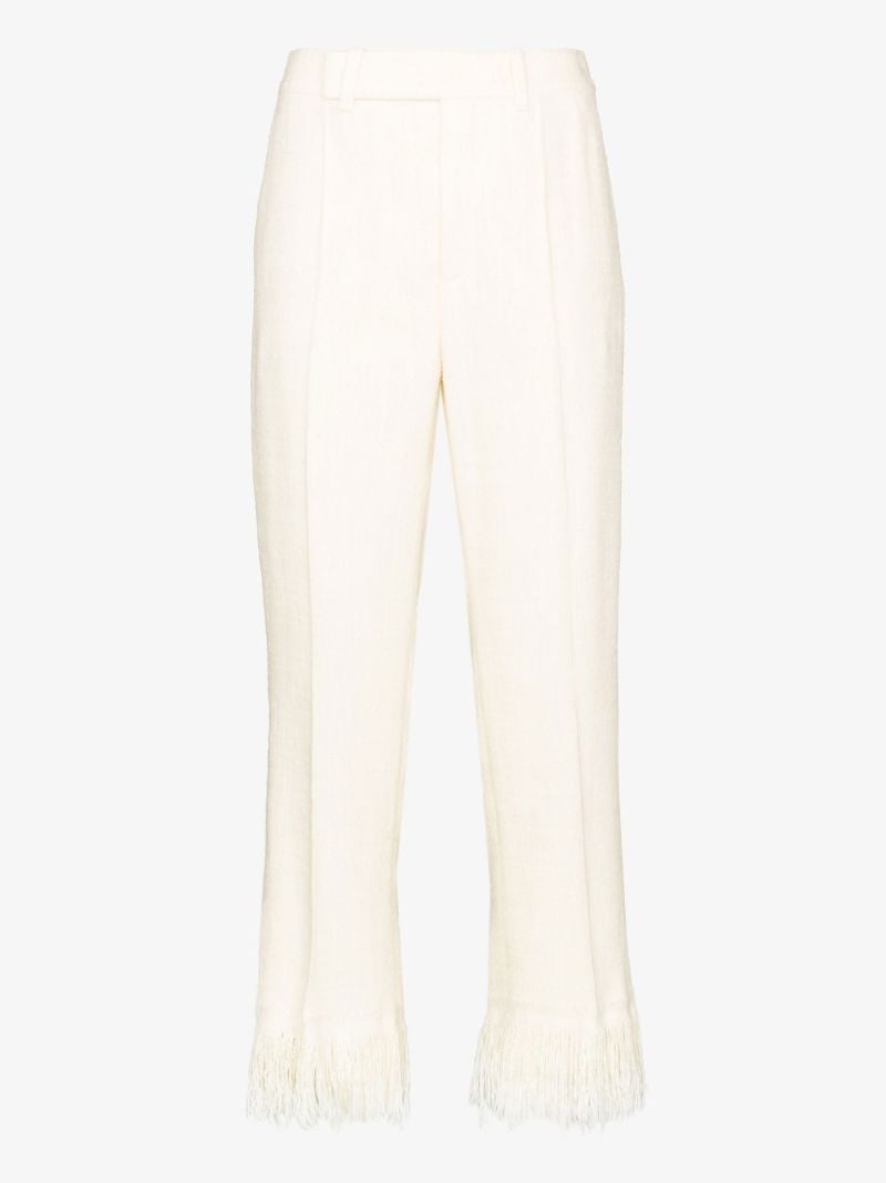Fringed Hem Textured Silk Trousers