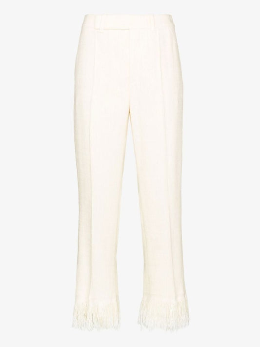 Fringed Hem Textured Silk Trousers
