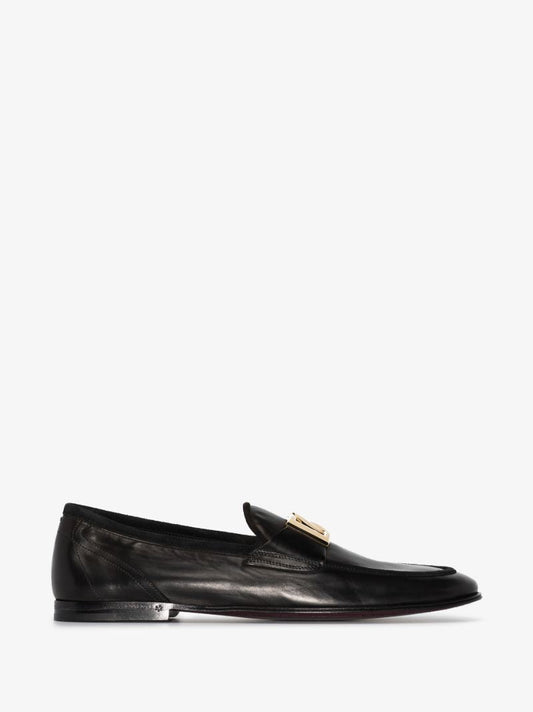 Black Logo Leather Loafers