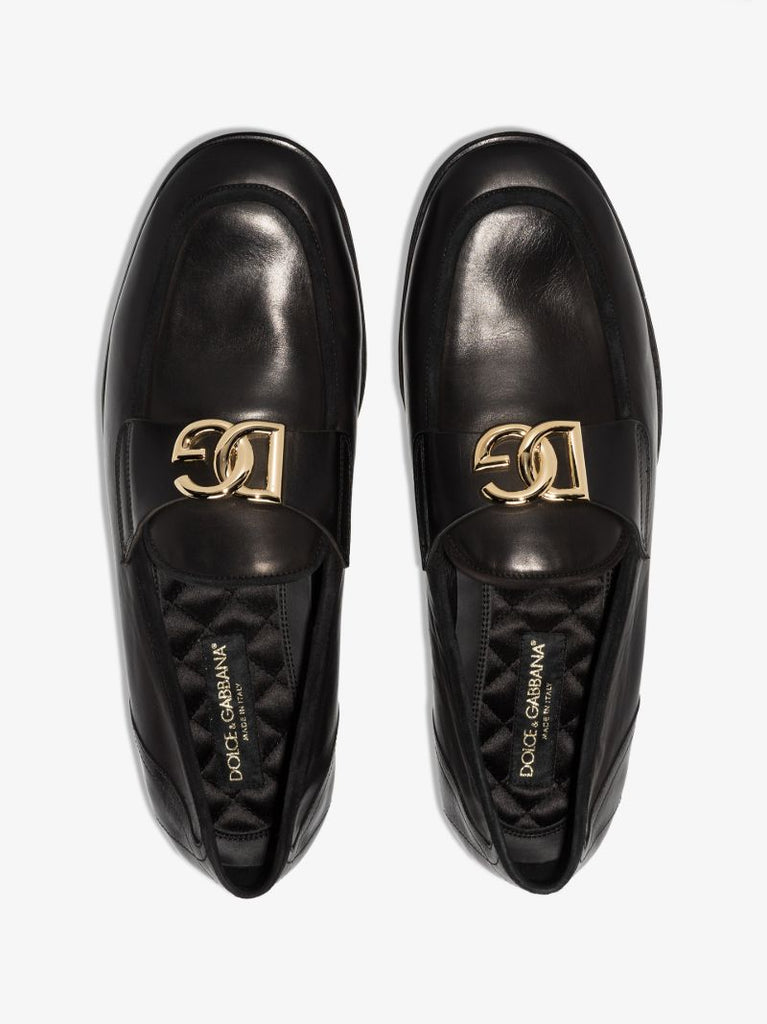 Black Logo Leather Loafers