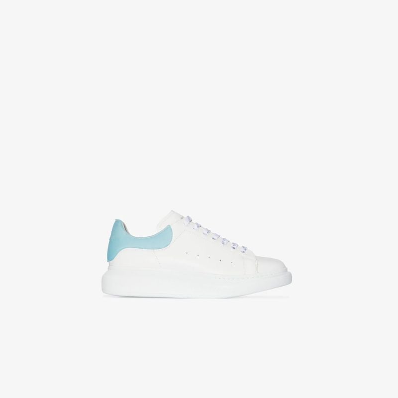 White and Blue Oversized Leather Sneakers