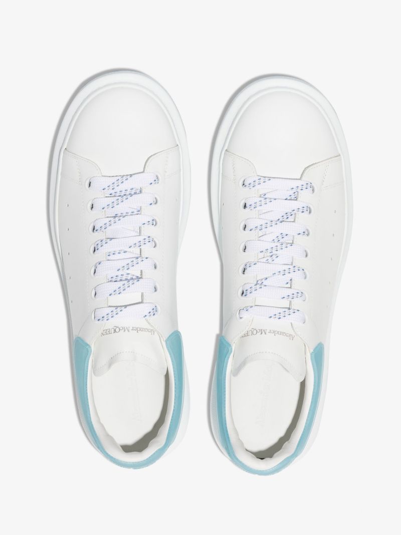 White and Blue Oversized Leather Sneakers