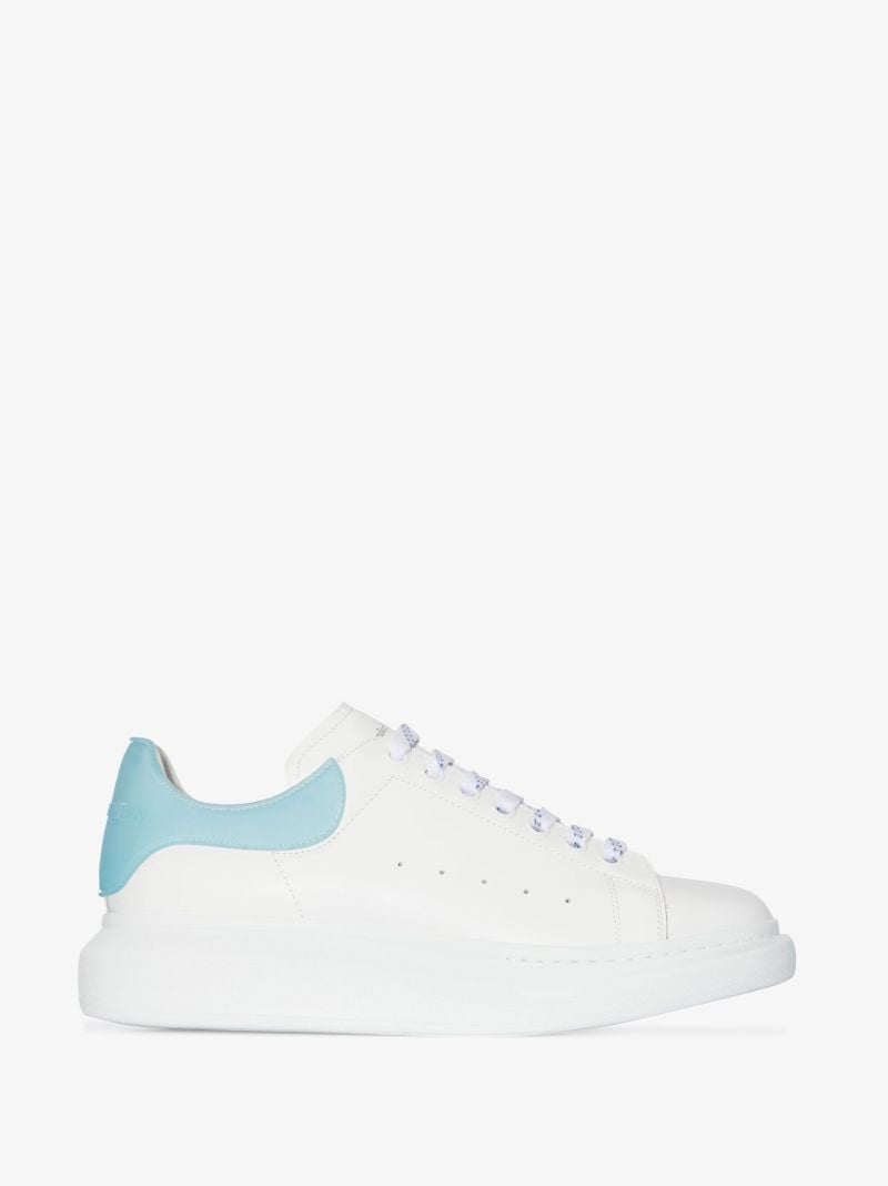 White and Blue Oversized Leather Sneakers