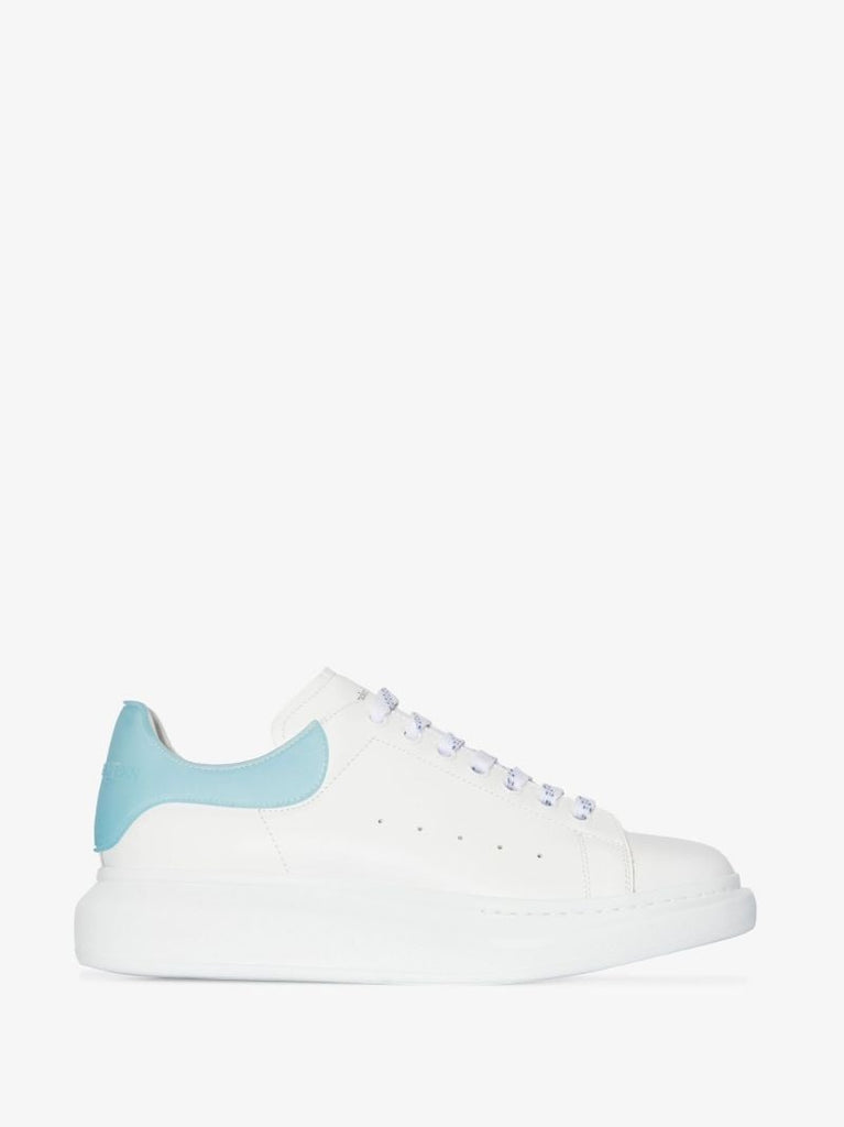 White and Blue Oversized Leather Sneakers