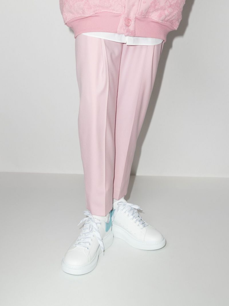 White and Blue Oversized Leather Sneakers