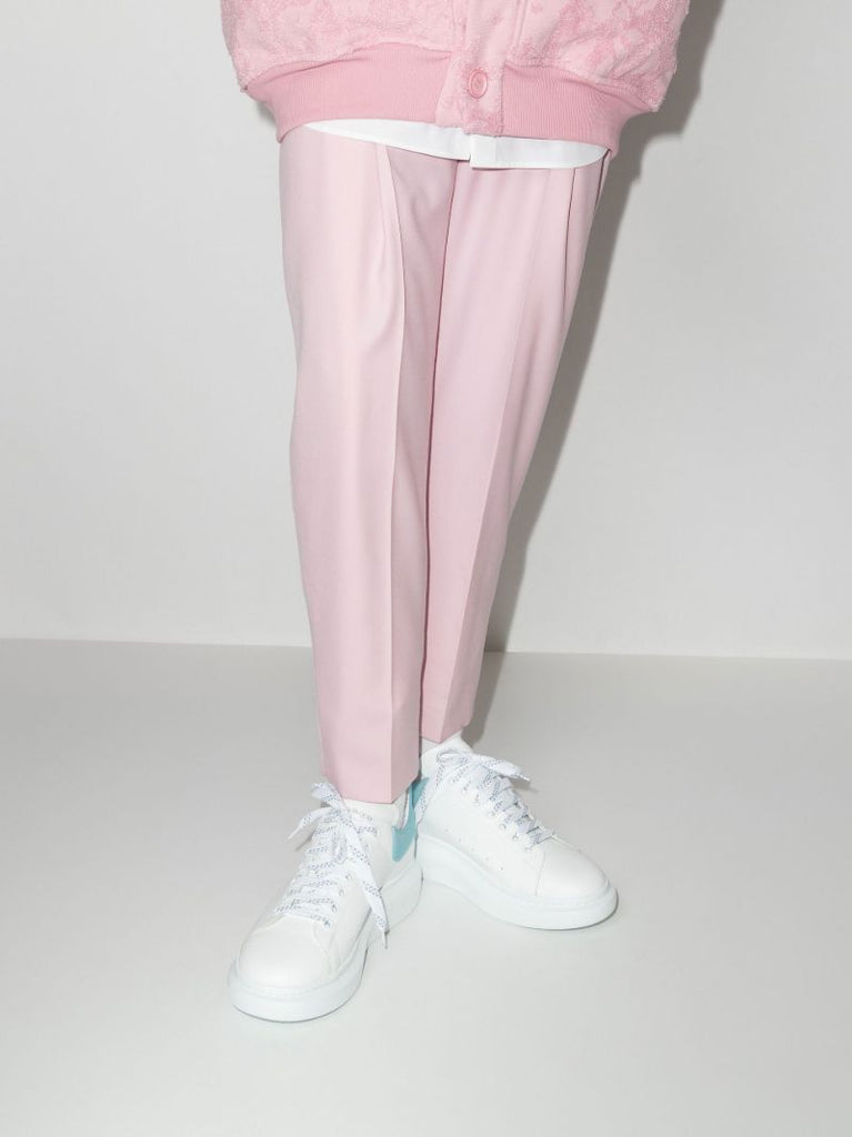 White and Blue Oversized Leather Sneakers