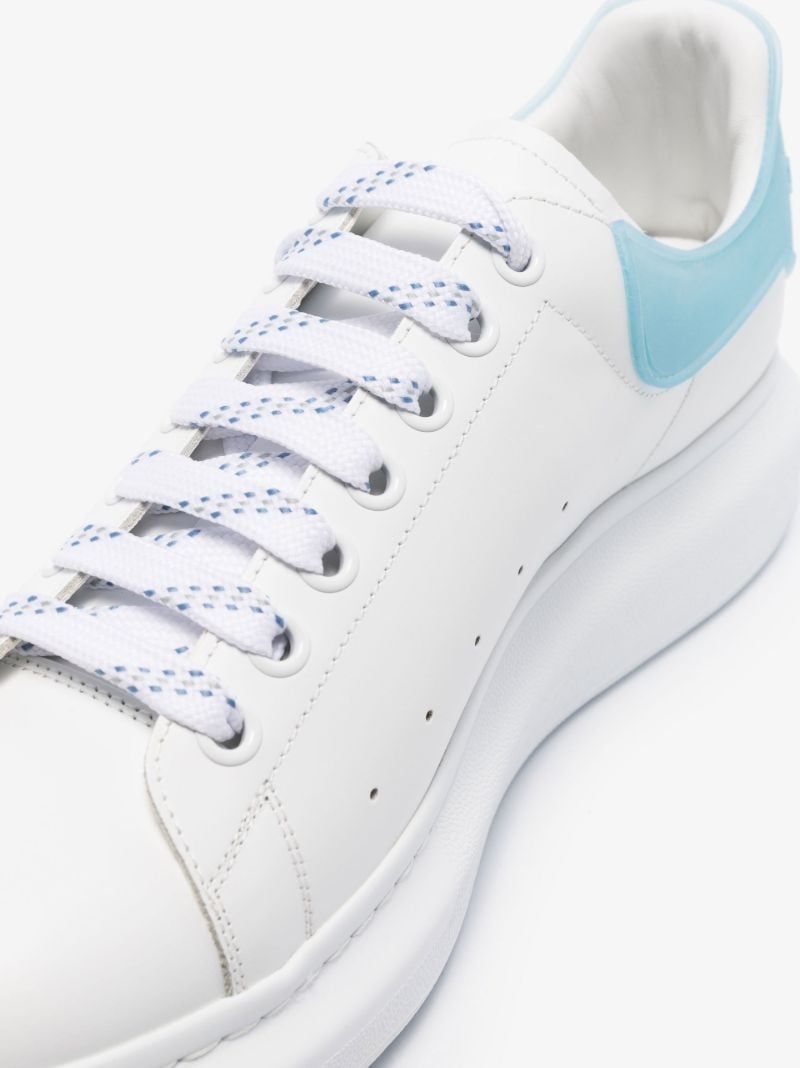 White and Blue Oversized Leather Sneakers