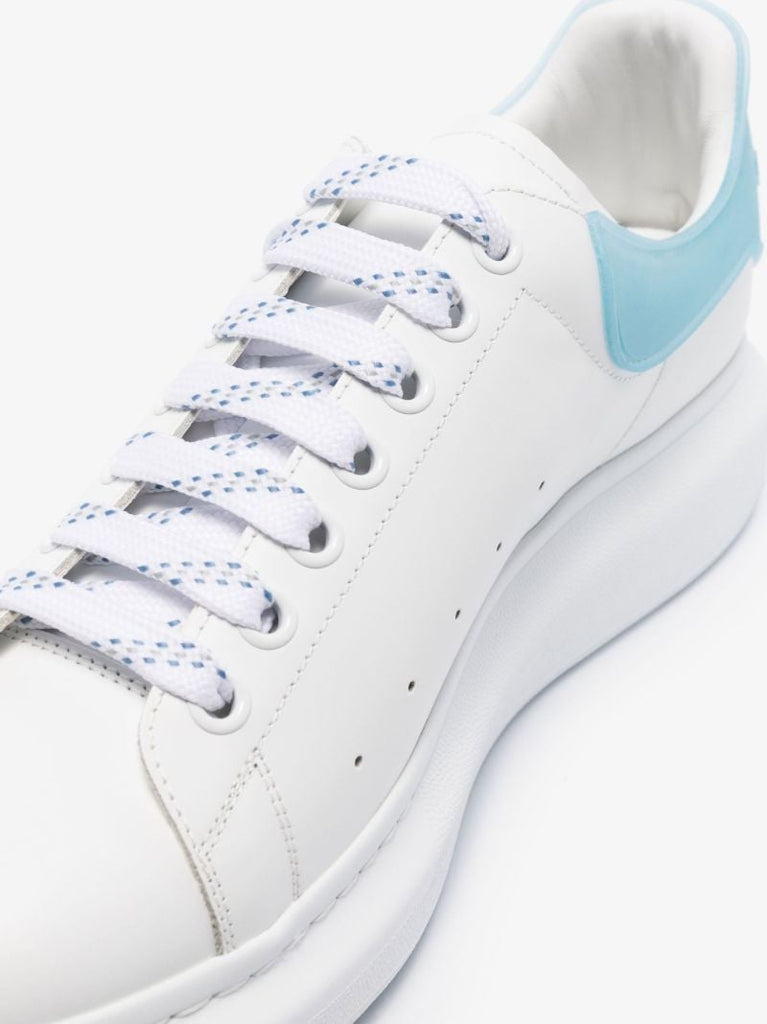White and Blue Oversized Leather Sneakers