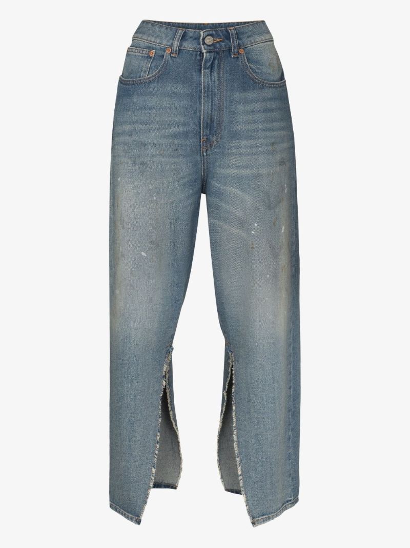 Wide Leg Slit Hem Jeans