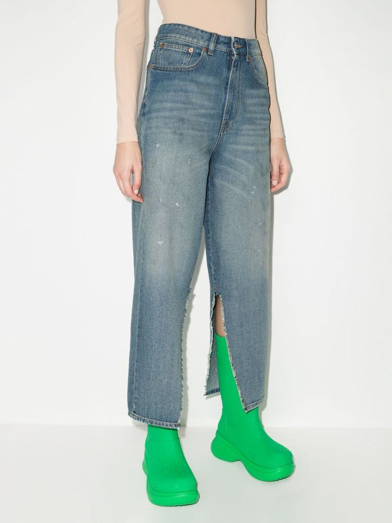Wide Leg Slit Hem Jeans