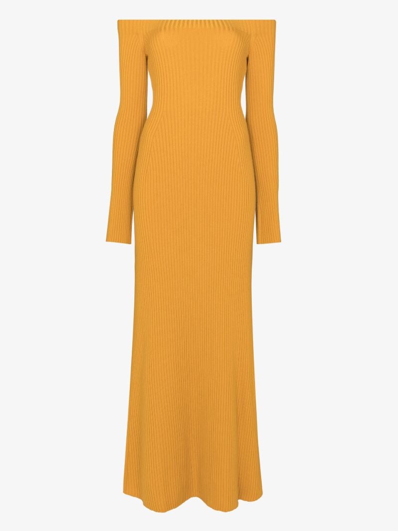 Off-the-shoulder Ribbed Wool Maxi Dress