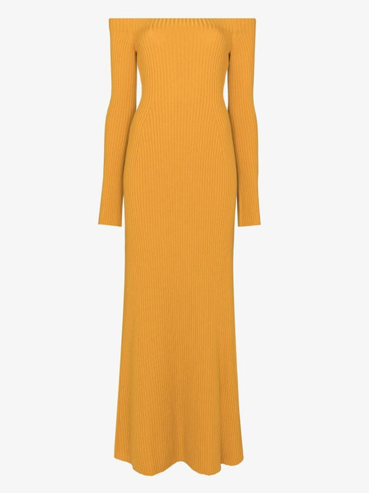 Off-the-shoulder Ribbed Wool Maxi Dress