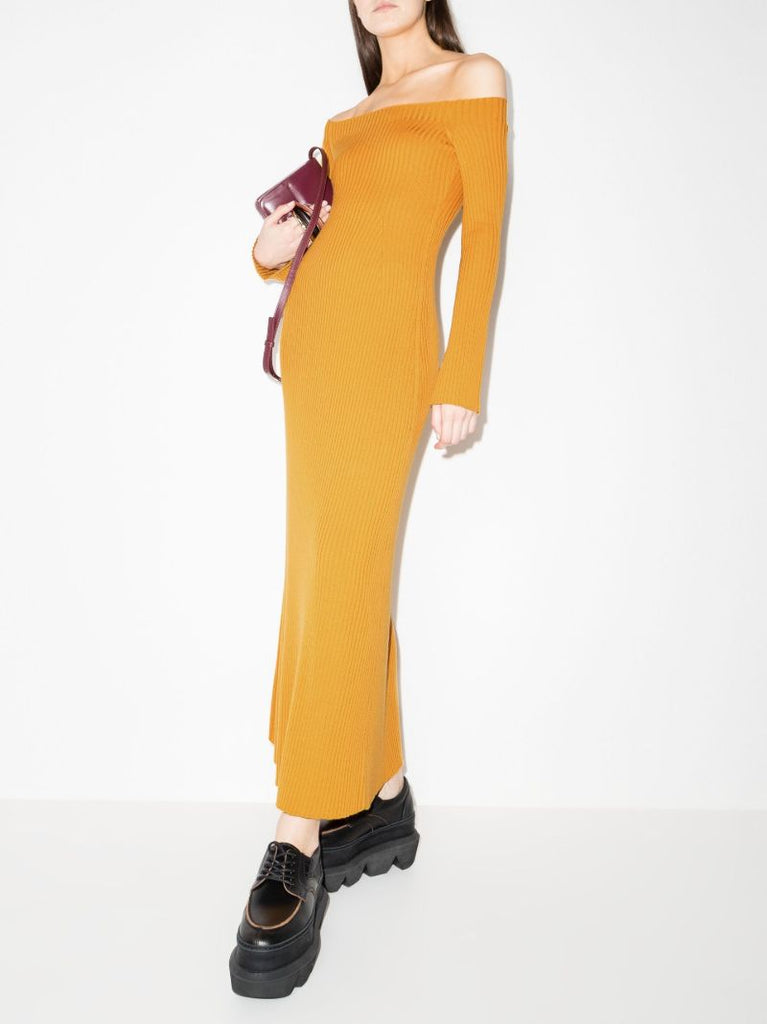 Off-the-shoulder Ribbed Wool Maxi Dress
