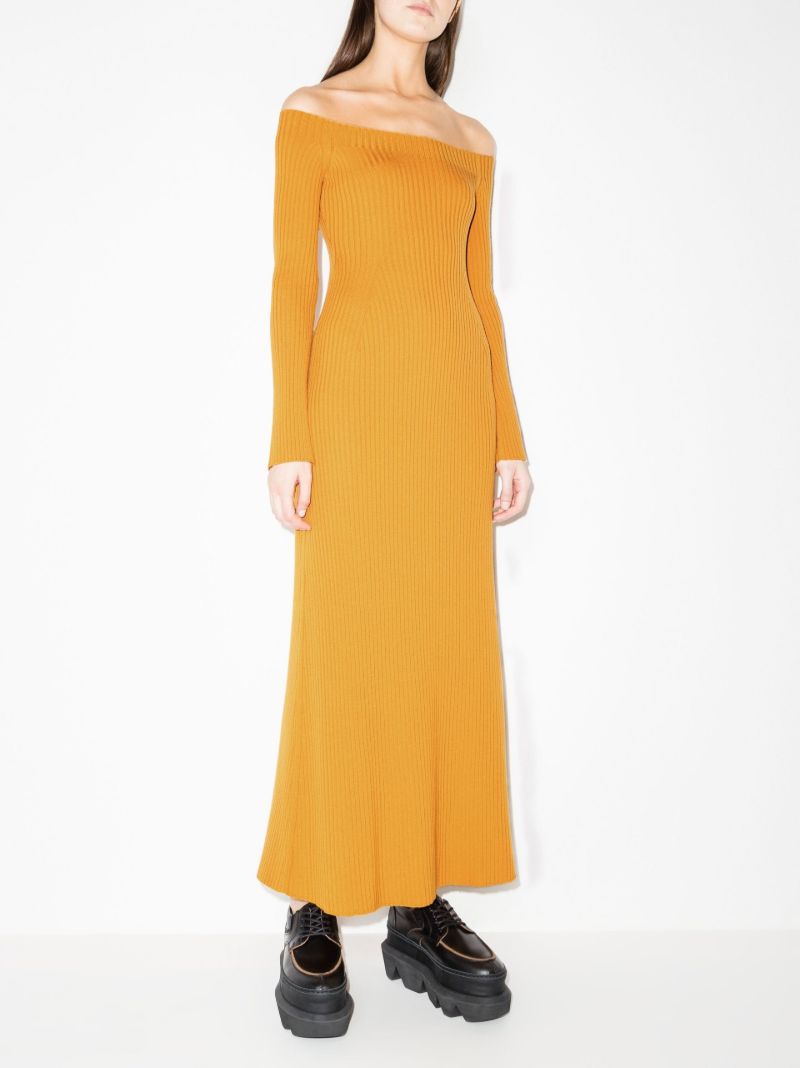 Off-the-shoulder Ribbed Wool Maxi Dress