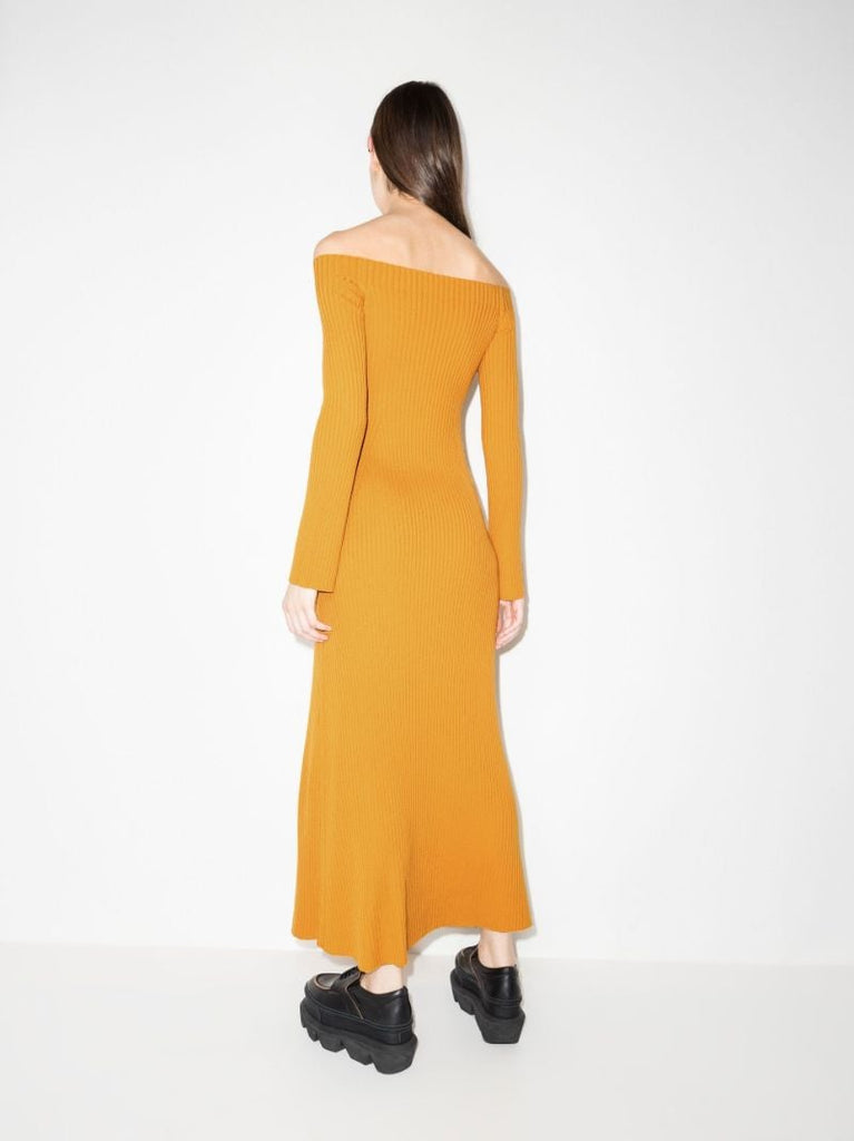 Off-the-shoulder Ribbed Wool Maxi Dress