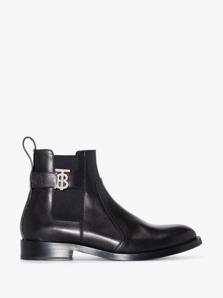 Black Luke Monogram Motif Leather Chelsea Boots
