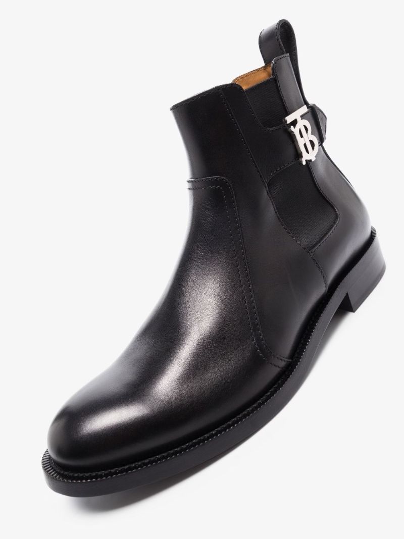 Black Luke Monogram Motif Leather Chelsea Boots