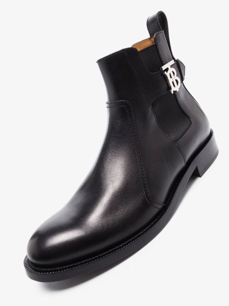 Black Luke Monogram Motif Leather Chelsea Boots