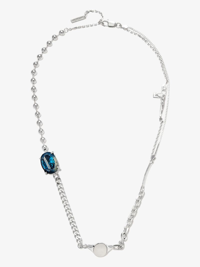 Sterling Silver Mixed Chain Crystal Necklace