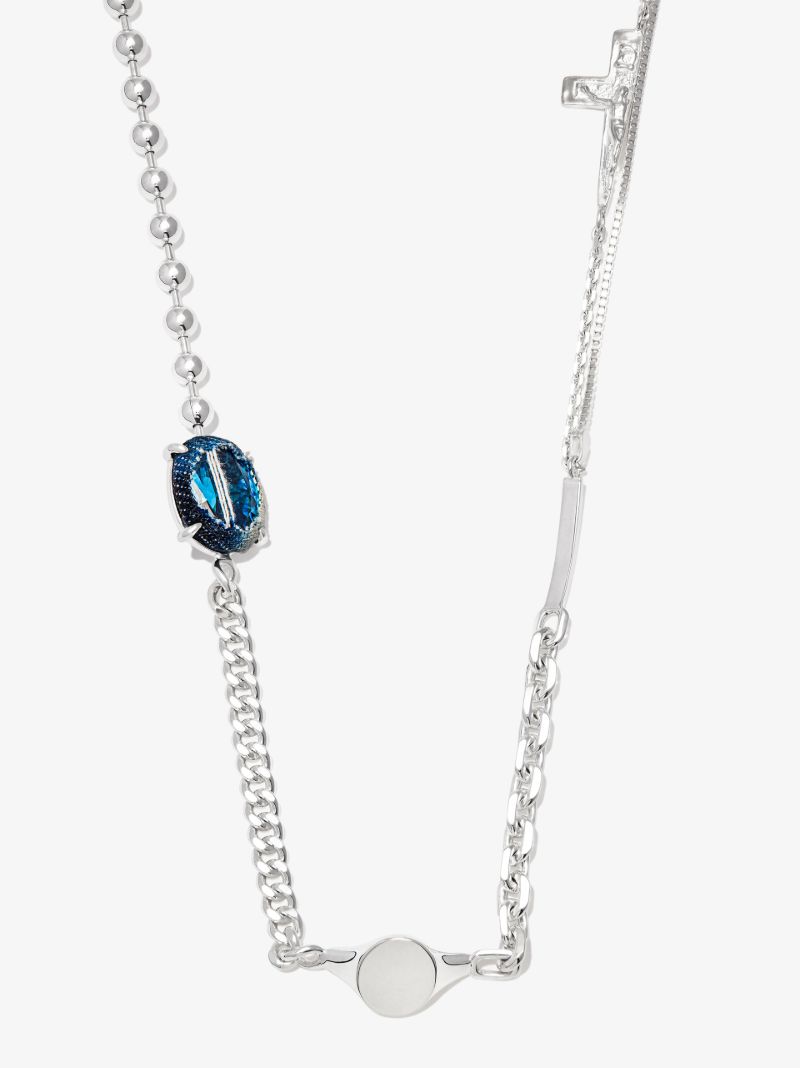 Sterling Silver Mixed Chain Crystal Necklace