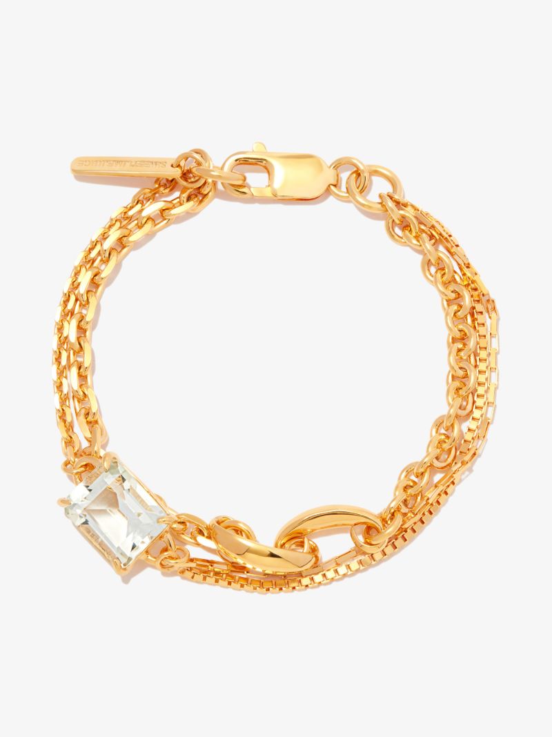 Gold Tone Kamon Octa Crystal Mixed Chain Bracelet