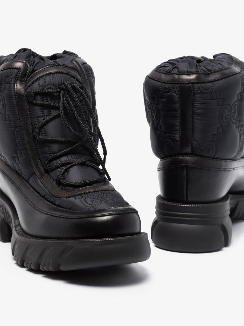 Black Gg Leather Trim Ankle Boots