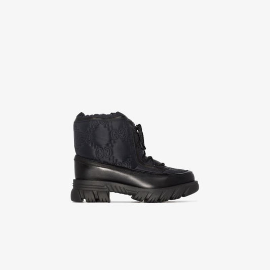 Black Gg Leather Trim Ankle Boots