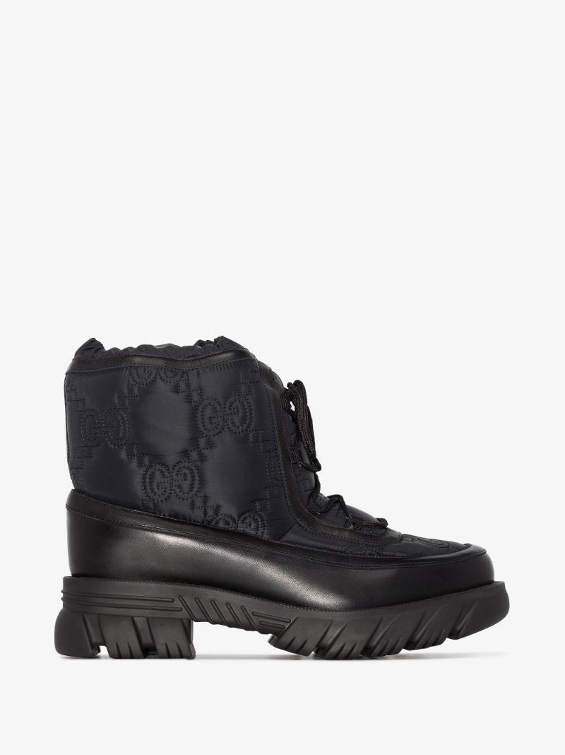 Black Gg Leather Trim Ankle Boots