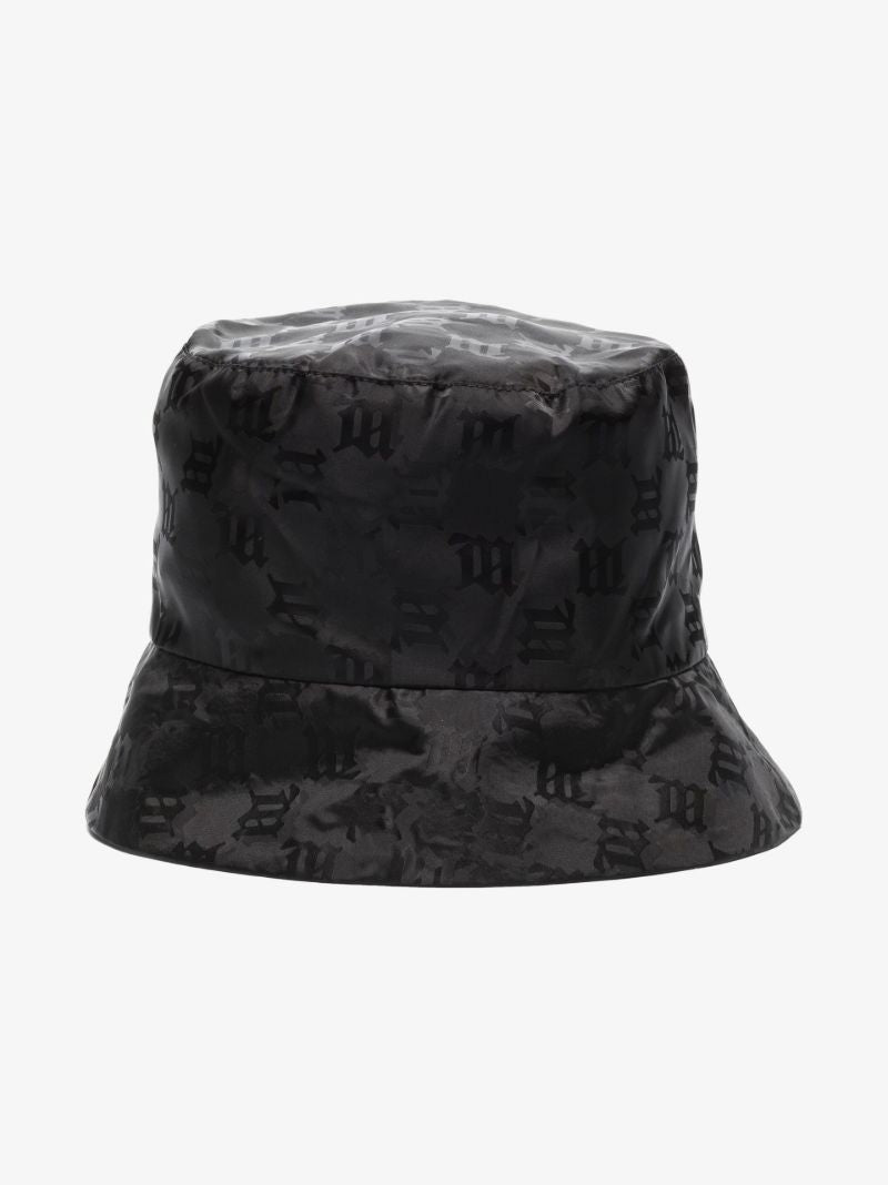 Black Monogram Print Bucket Hat