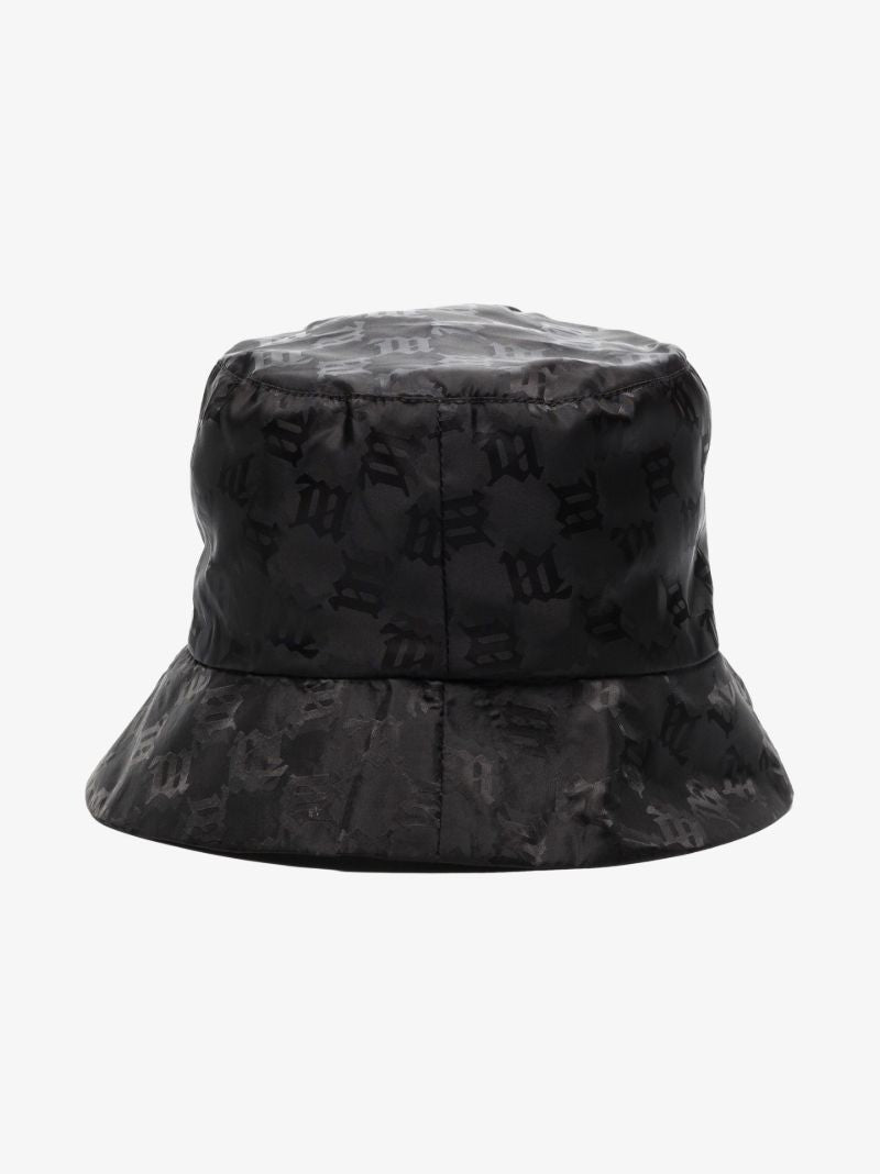 Black Monogram Print Bucket Hat