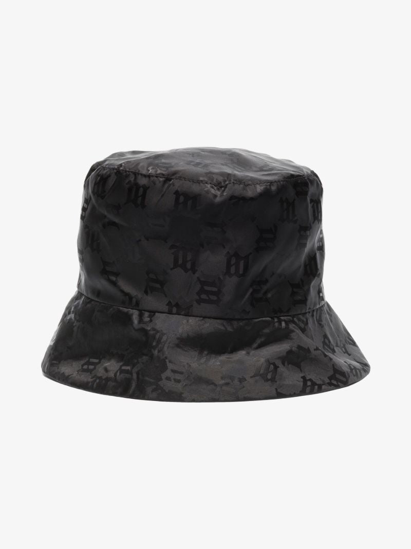 Black Monogram Print Bucket Hat