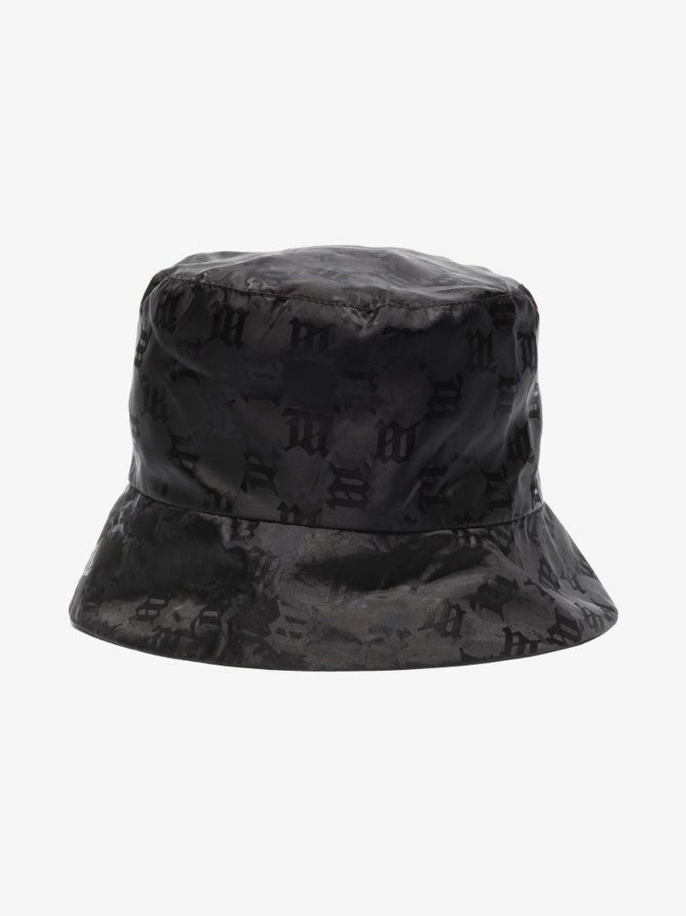 Black Monogram Print Bucket Hat