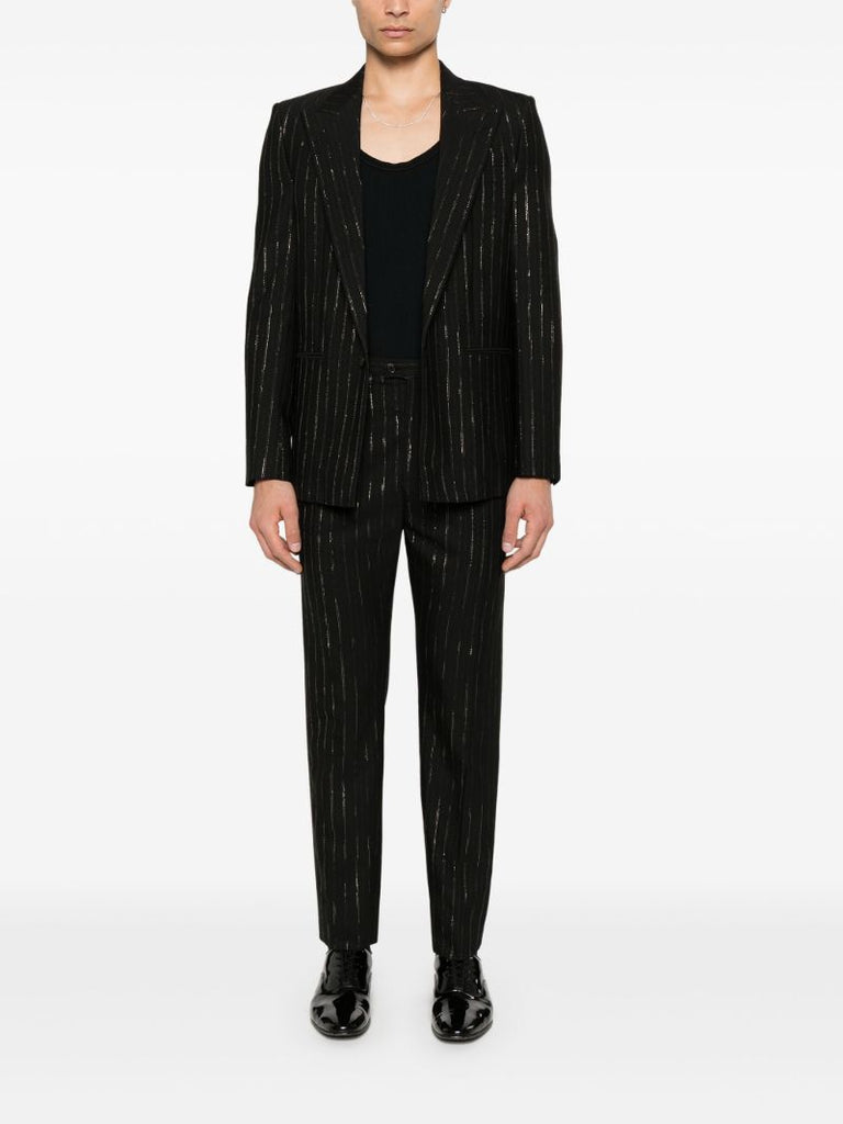 Black Pinstripe Wool Trousers