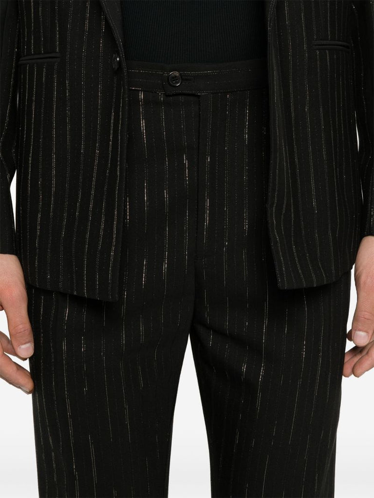 Black Pinstripe Wool Trousers