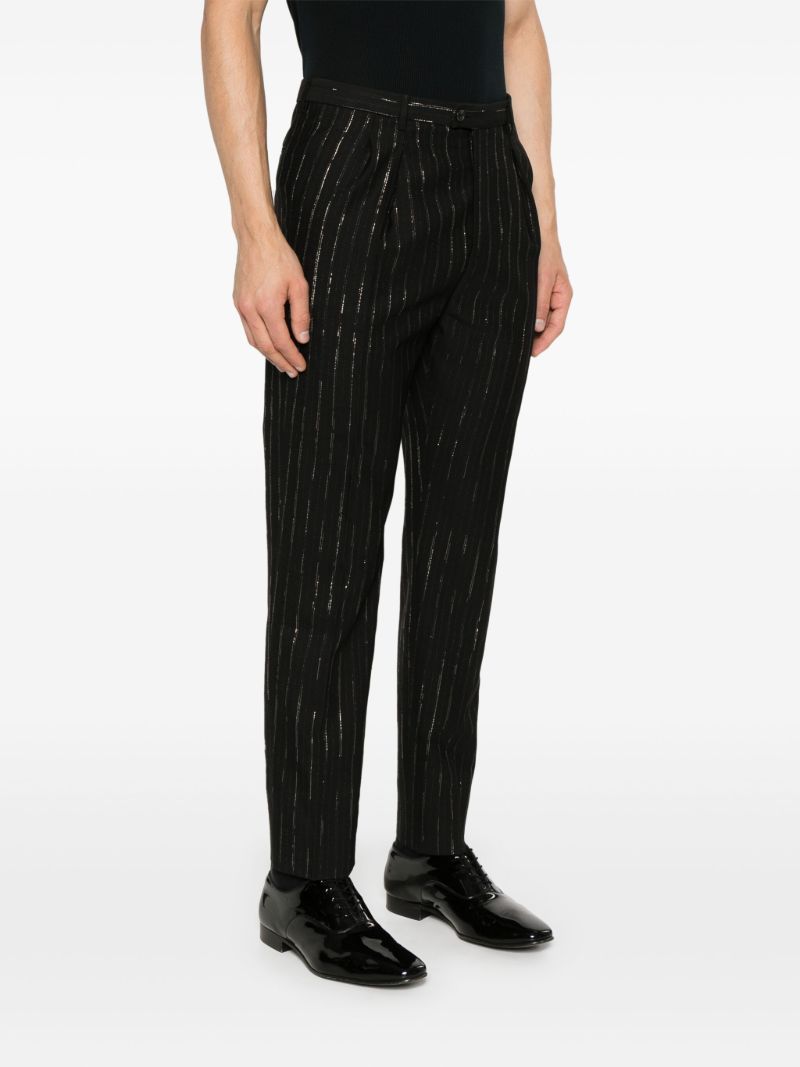 Black Pinstripe Wool Trousers