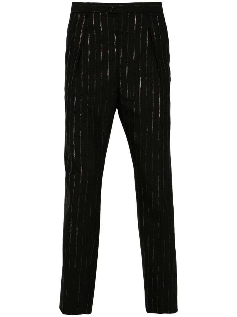Black Pinstripe Wool Trousers