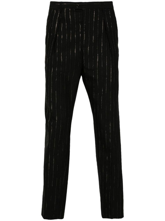 Black Pinstripe Wool Trousers