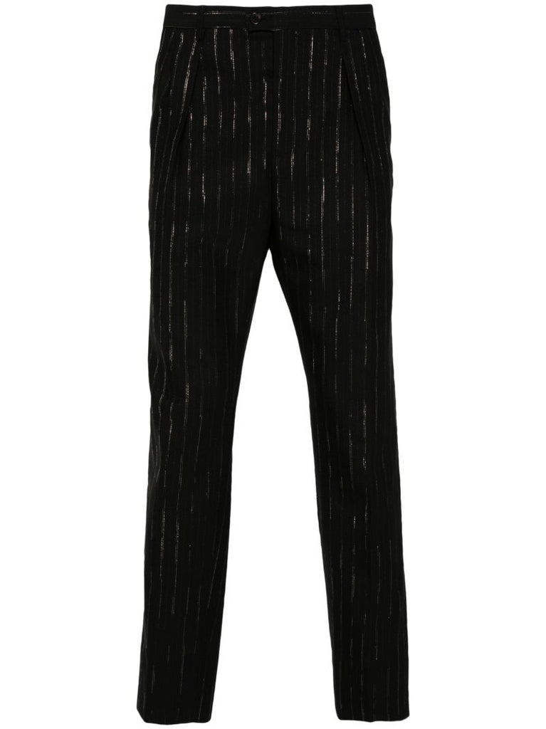 Black Pinstripe Wool Trousers