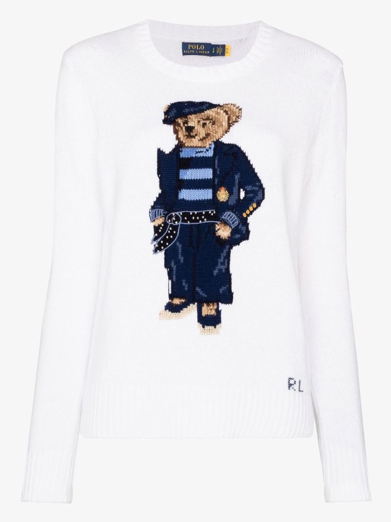 White Polo Bear Crew Neck Sweater